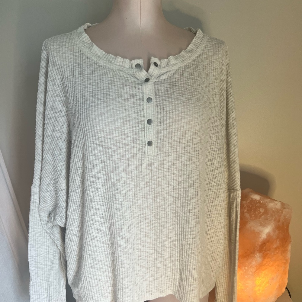 Free People Cream Waffle Knit Henley Top